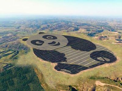 China construye una planta solar con forma de oso panda gigante