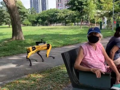 Perros robóticos patrullan los parques de Singapur para evitar aglomeraciones de personas